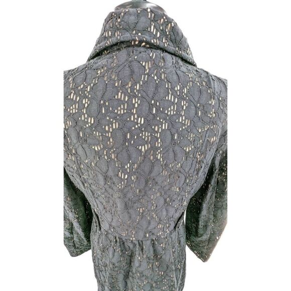 Marisa Christina Womens Coat Single Breasted Open Knit Black Lace Beige Lining M - Picture 4 of 16